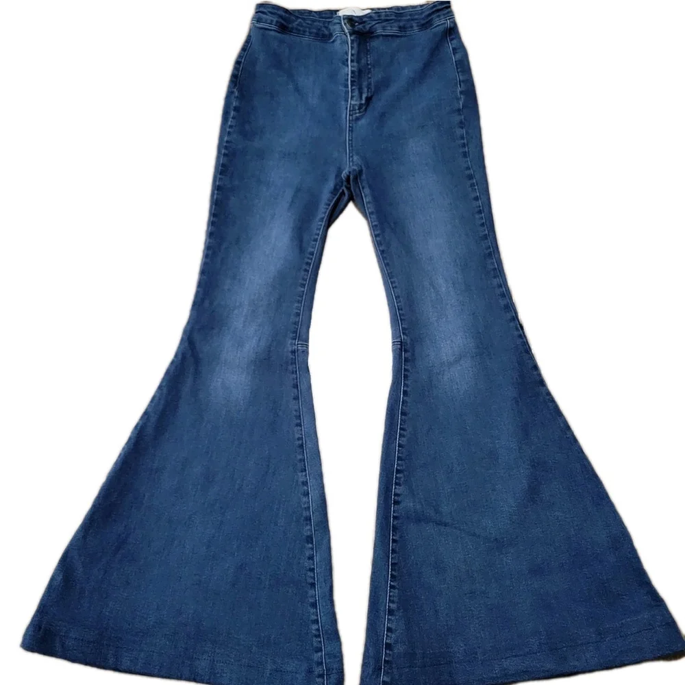 Free People Just Flare Wide-Leg High-Rise Blue Jeans Women's 27 Inseam 30
